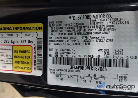2020 Ford Fusion Se from USA, damaged, VIN 3FA6P0HD9LR187066